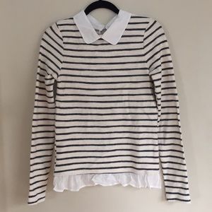 Collar striped sweater with ruffle hem